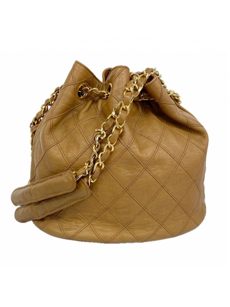 Chanel Shoulder Bag Bicolor Lambskin Brown Gold